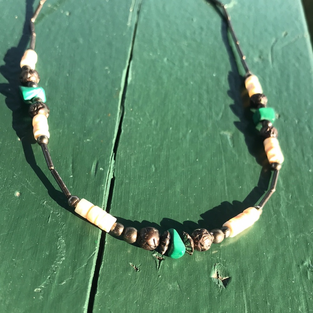 Silver Heishi Malachite Minimalistic Necklace